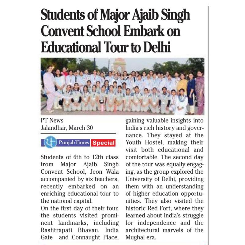Major Ajaib Singh Convent School in the News